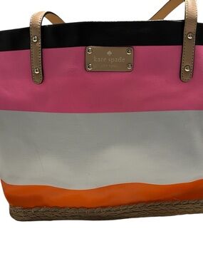 kate spade Pink, White & Orange Striped Canvas Tote with Black Trim
